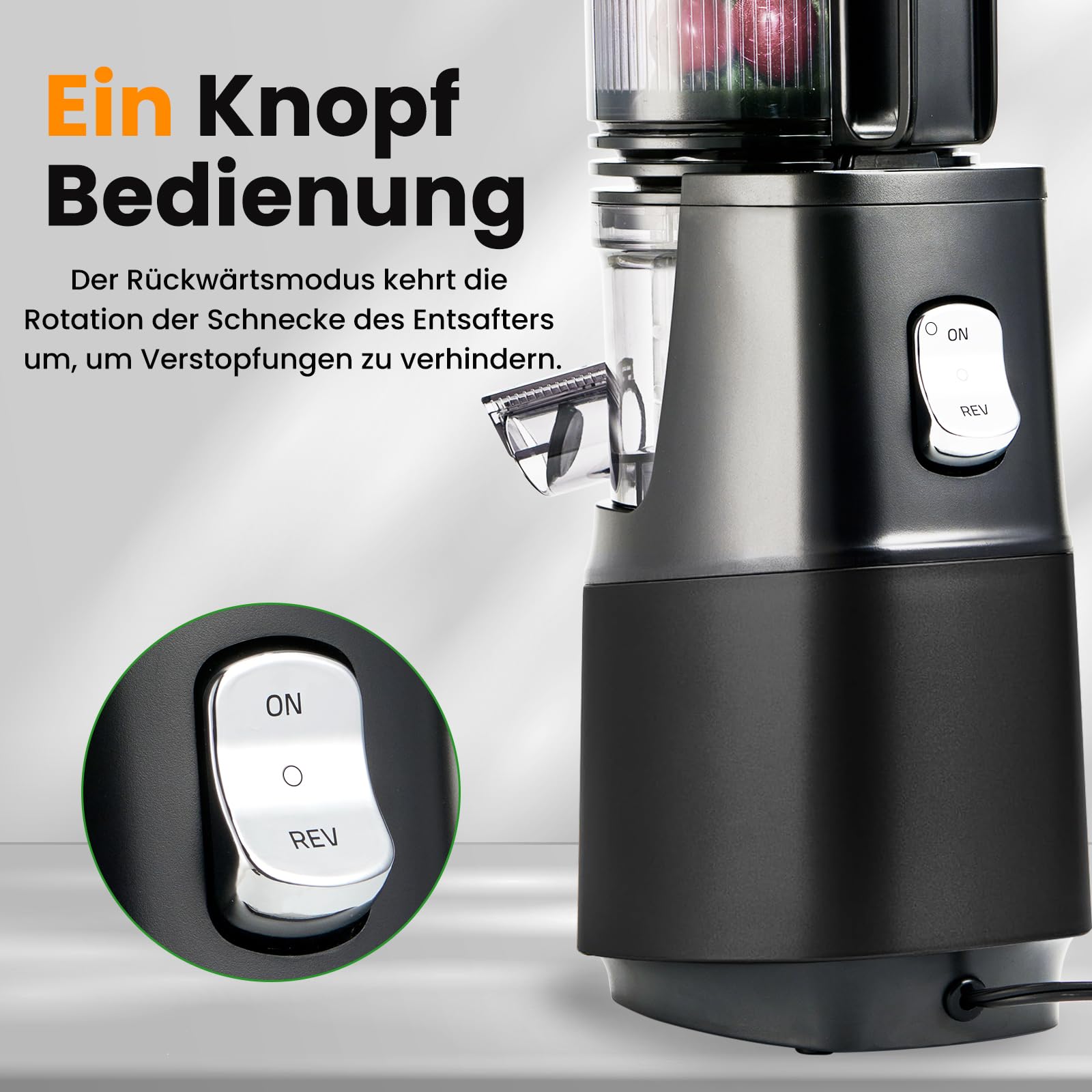 MAISON HUIS Entsafter Slow Juicer mit 13.5cm Extra Großem Einfüllschacht für Ganze Früchte und Gemüse, leicht zu Reinigen Entsafter Gemüse und Obst, Hohe Saftausbeute Juicer Machine,Schwarz