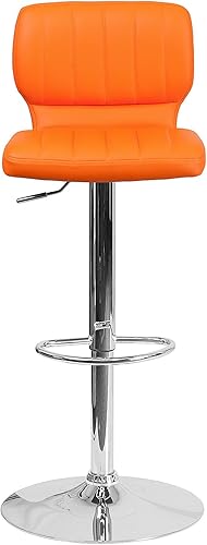 Vista 57 de Flash Furniture Taburete de bar de altura ajustable de vinilo marrón contemporáneo con respaldo vertical y base cromada