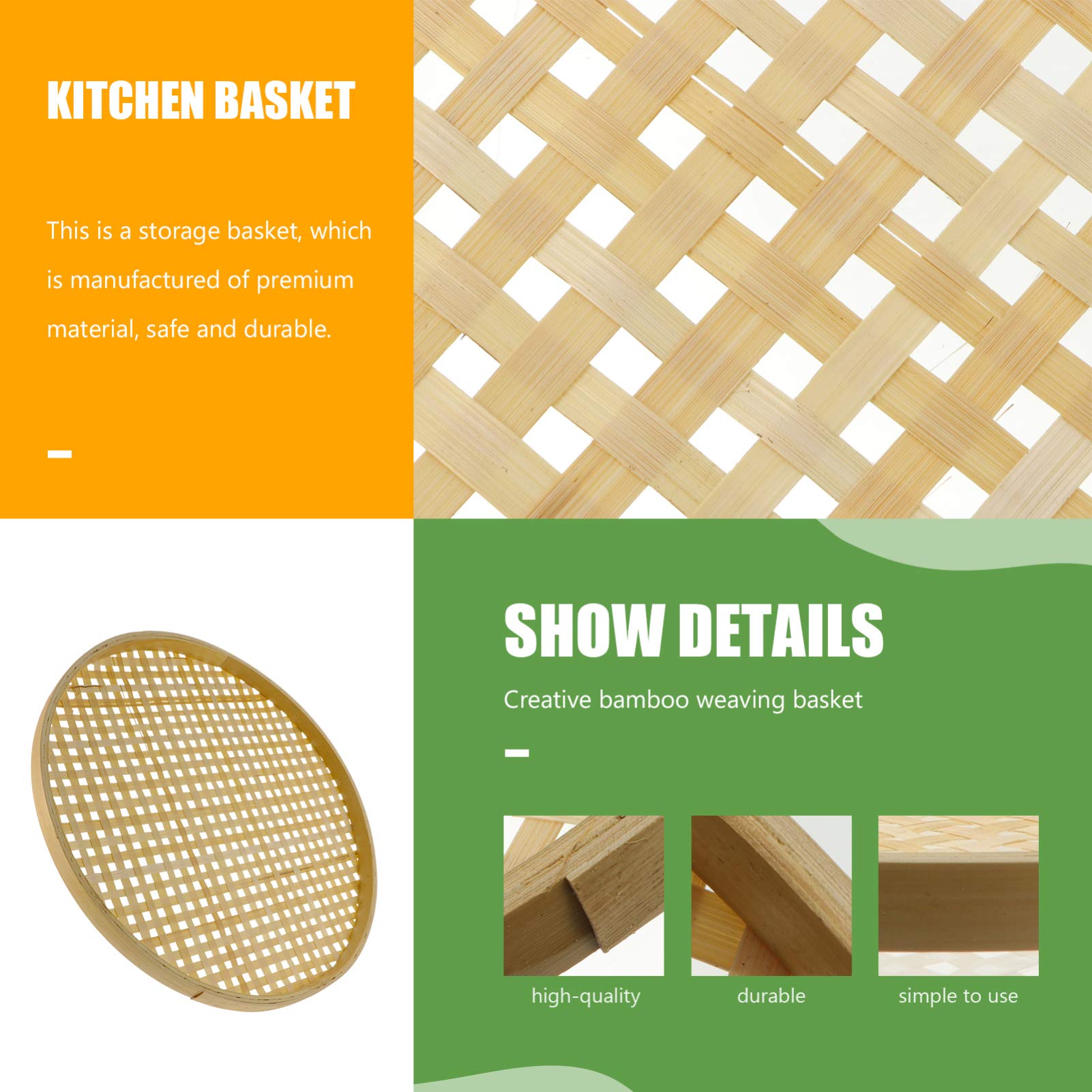 DOITOOL Shallow Drying Baskets Wicker Basket Bamboo Sieve Flat Fruit Basket Food Storage Tray Drying Foods Basket Wall Hanging Decoration for Home Farmhouse Restaurant 36cm Snack Serving Tray