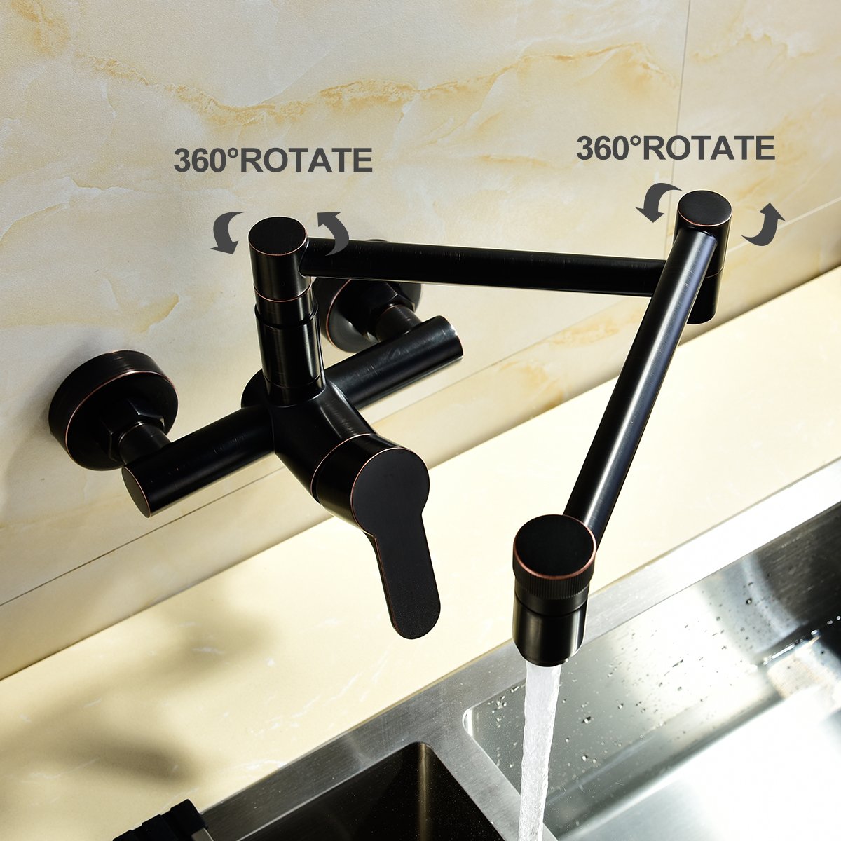Rubinetto da cucina Ciencia Rubinetto da cucina Ottone 360 Girevole pieghevole allungabile doppio interruttore Rubinetti per lavello a maniglia singola (ORB) BRC1211B