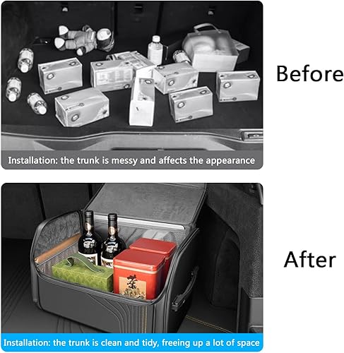Miniatura 7 de Organizador de maletero de automóvil con tapa y asa resistente, plegable, duradera, de cuero de primera calidad, caja de almacenamiento de carga