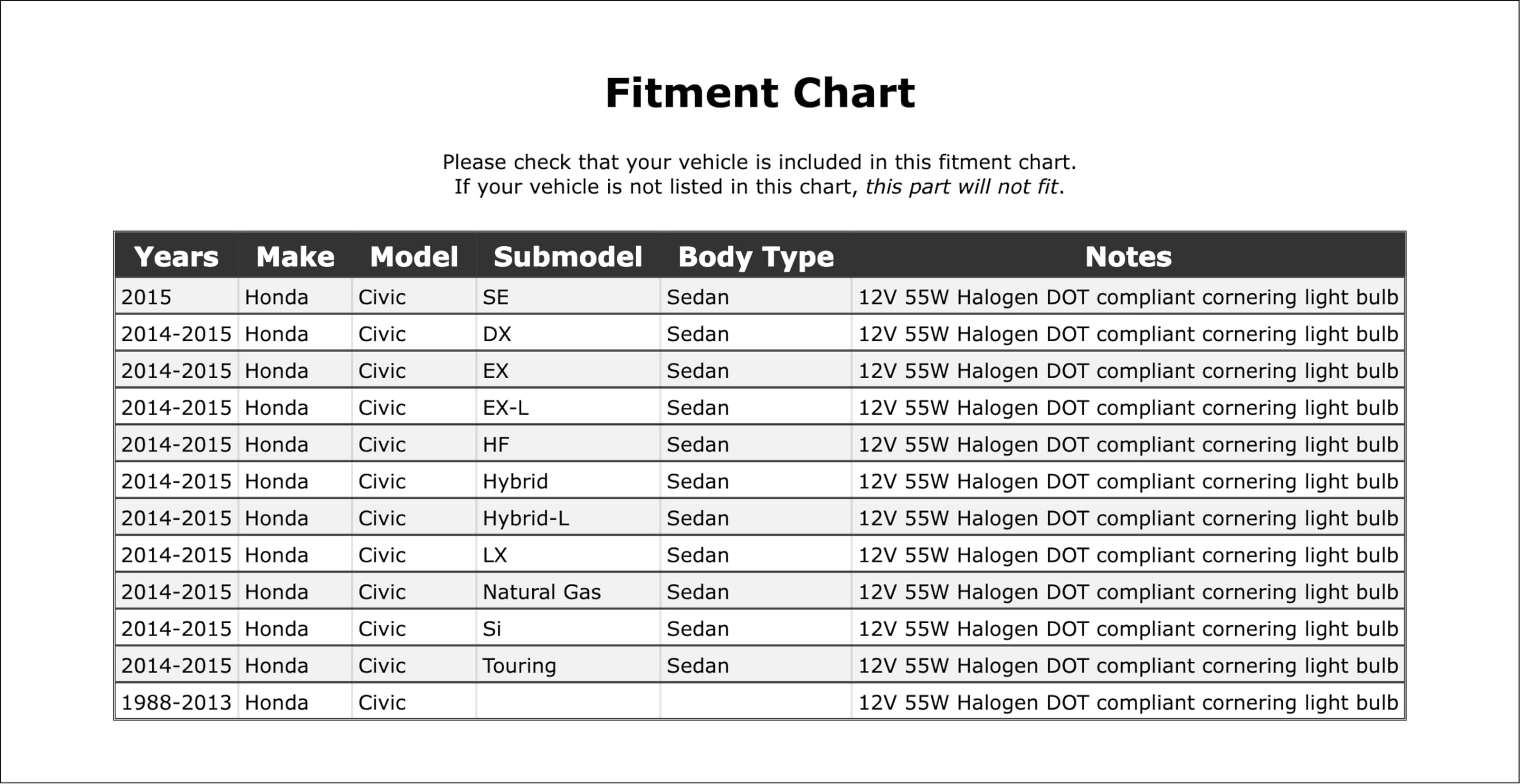 Low Beam Daytime Running Light Bulb Compatible With Honda Civic Sedan 2015 2014 2013 2012 2011 2010 2009 2008 2007 2006 2005 2004 2003 2002 2001 2000 1999 1998 1997 1996 1995 1994 1993 1992 P-1702003