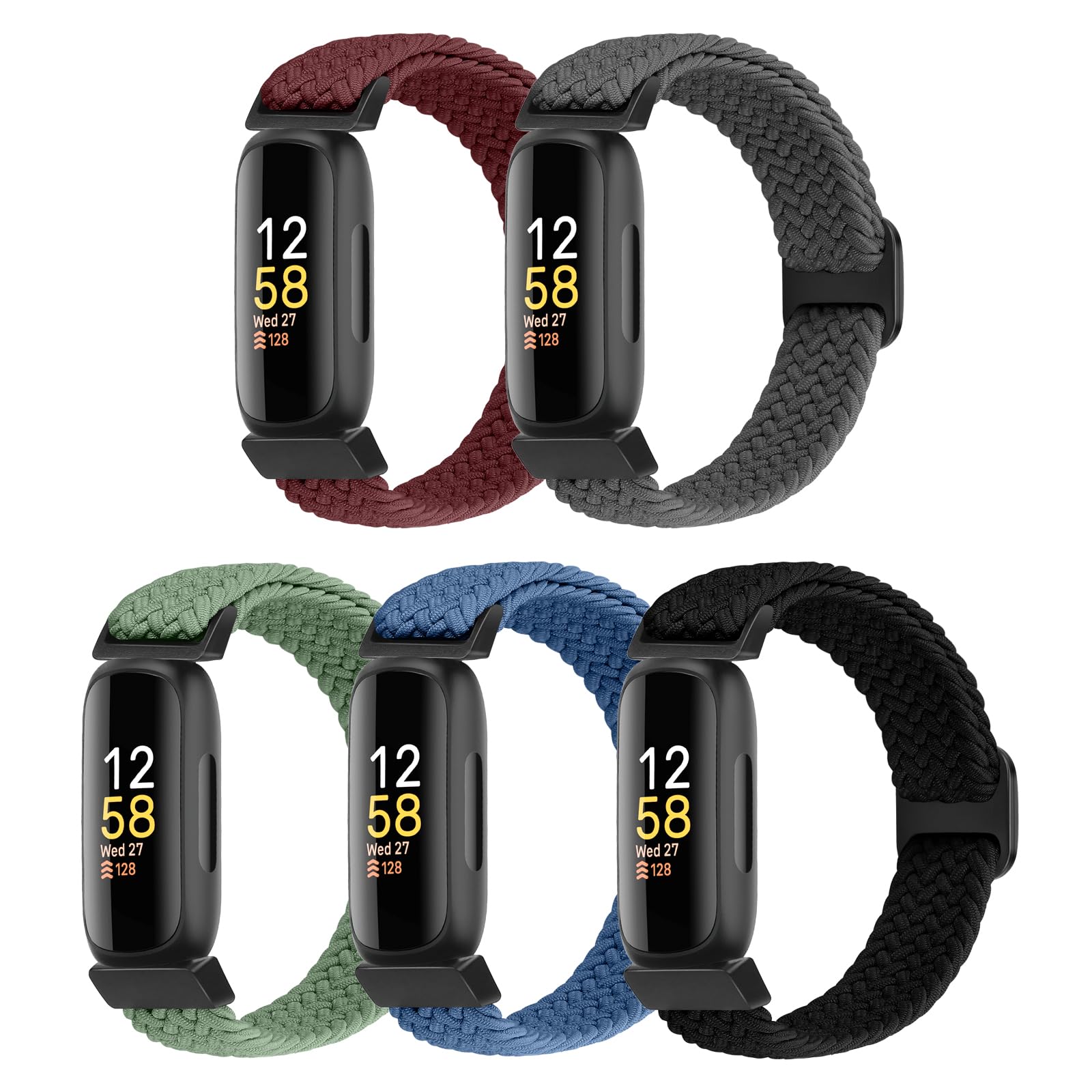 Braided Stretchy Solo Loop Compatible for Fitbit Inspire 3/Inspire 2/Inspire HR/Inspire/Ace 3/Ace 2 for Women Men, Nylon Elastic Straps Wristbands for Fitbit Inspire 3, 5 Packs-image-31