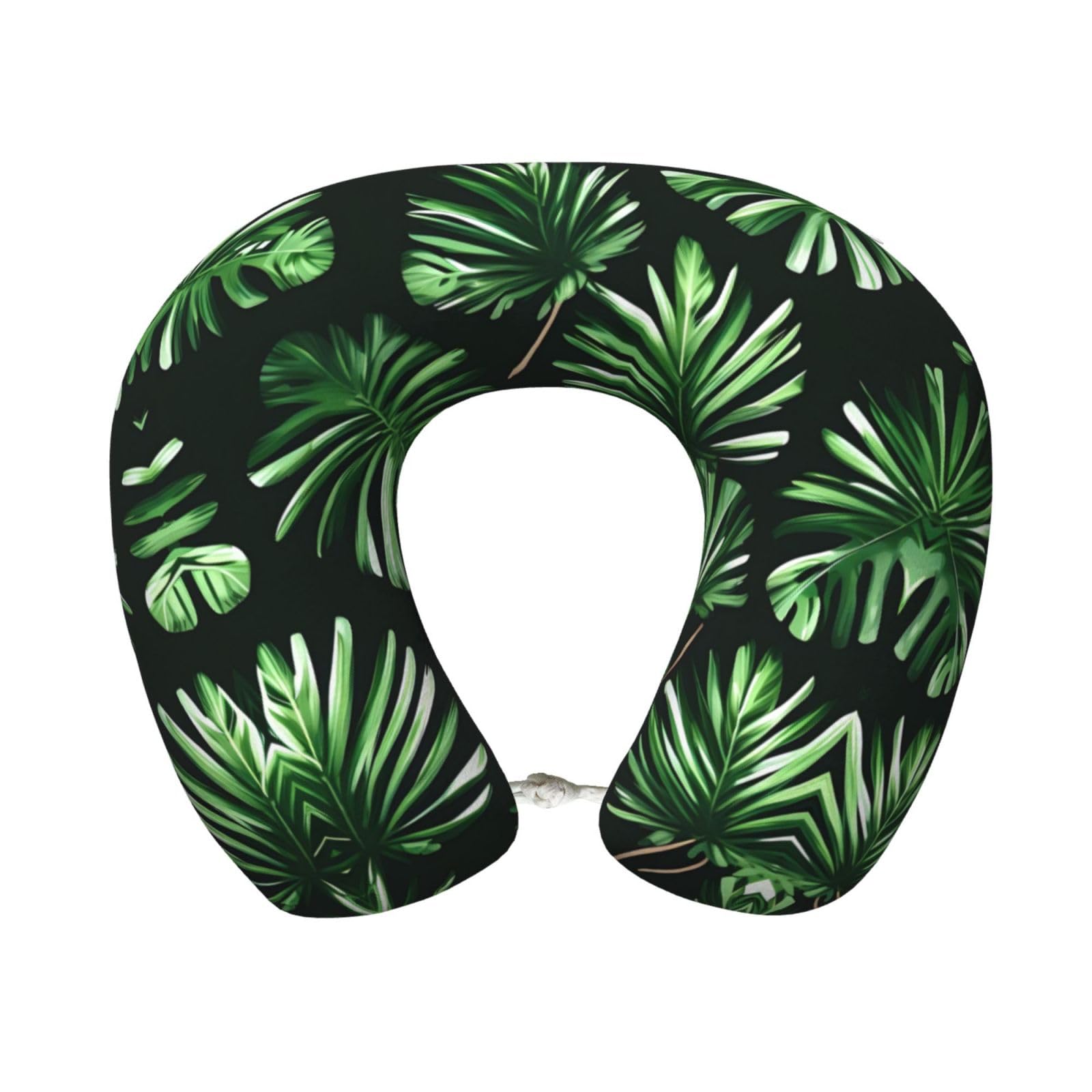 peiyeety Green Leaves of Palm Tree Tropical Plant Print Custom U-Shaped Pillow,Memory Foam Cervical Neck Travel Pillow,for Home,Camping,Travelling