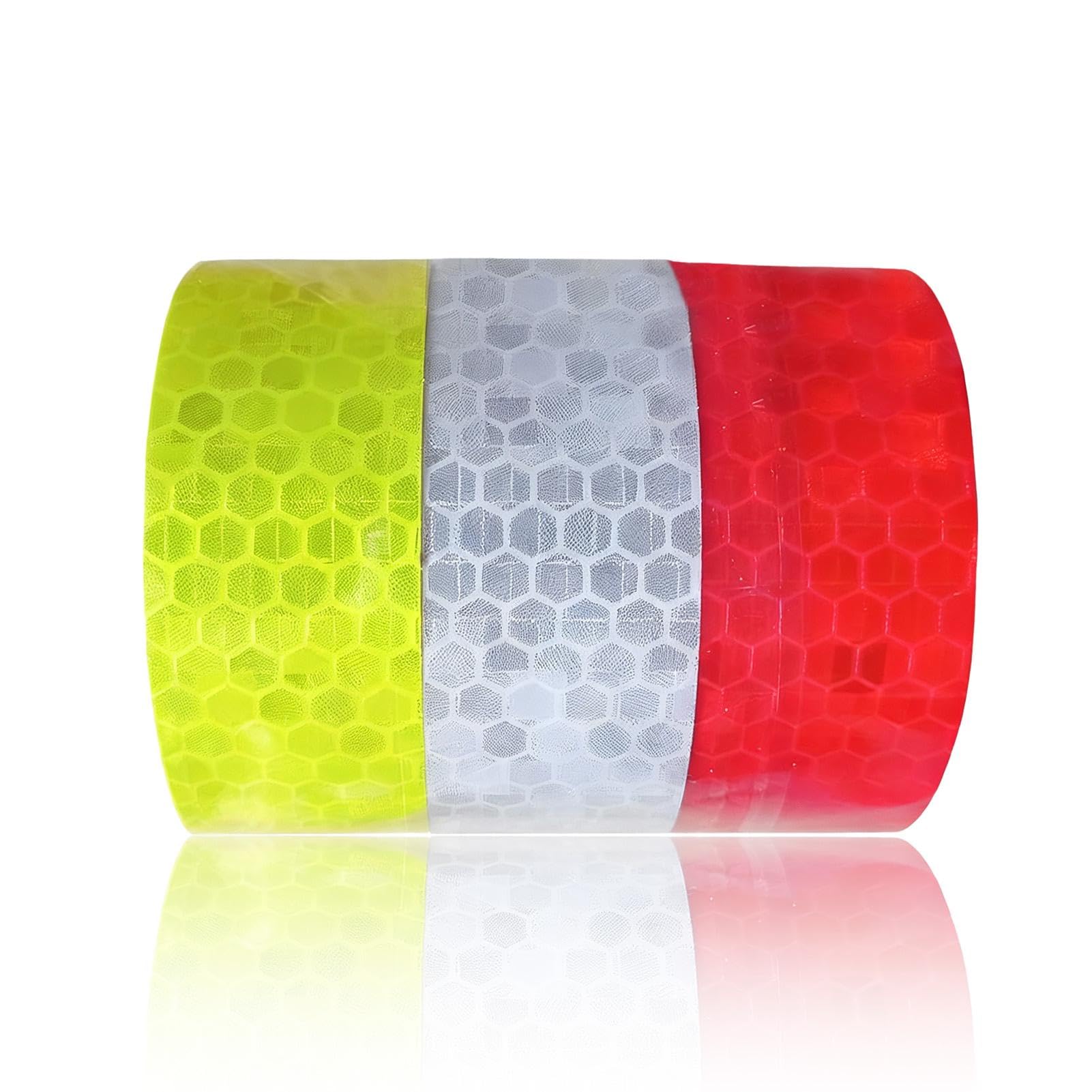 Brilovent 3 Rolls Reflective Tape Outdoor Waterproof Reflective Warning Tape Reflector Tapes Night Safety Stickers for Trailers Bicycles Clothing Silver Red Yellow (1 Inch x 30 Ft)