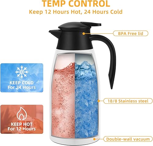 Miniatura 2 de Jarra de café de 70 onzas con aislamiento térmico de acero inoxidable para café, agua caliente, té, bebidas calientes, mantiene 12 horas calientes,