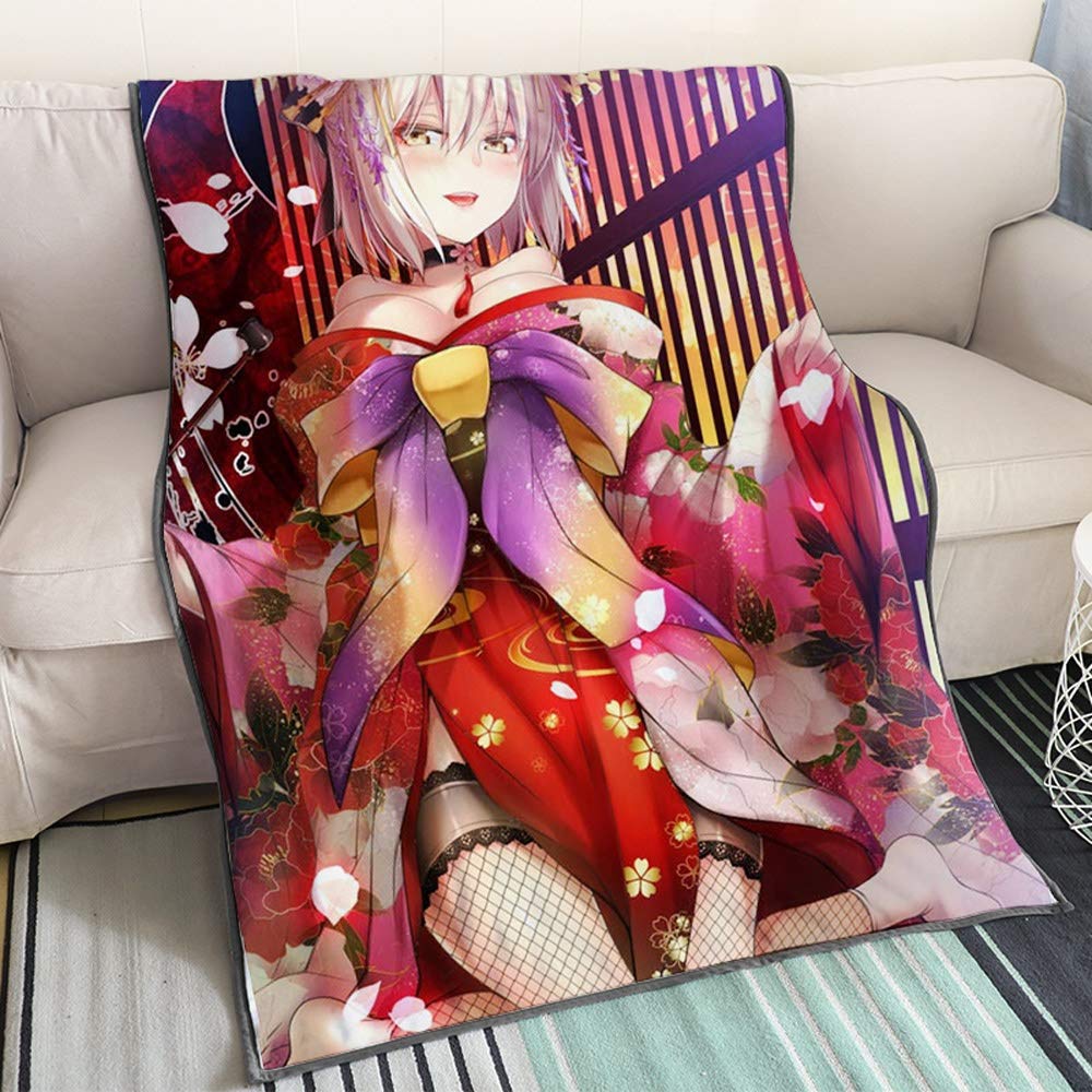 KaiWenLi Fate Collection - Okita Souji Kabuki Dress Up/Cartoon Anime Blanket/Suitable for Adults, Children and Otaku/Soft and Comfortable/Easy to Wash/Best Bedding/Single-Sided Pattern