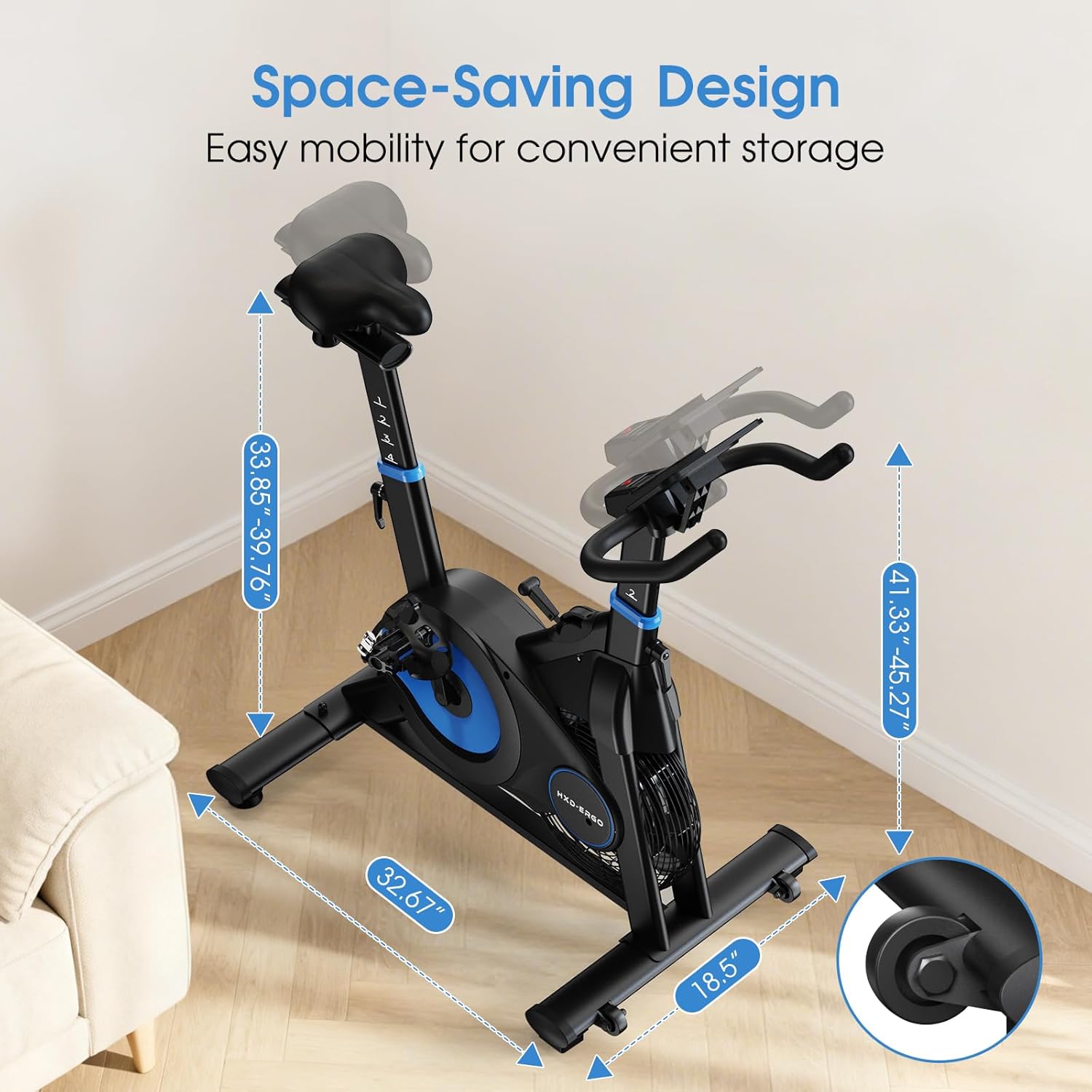 HXD-ERGO Exercise Bike, Magnetic & Air Resistance Indoor Bike, Stationary Bike for Home with Silent Belt Drive, Adjustable Resistance, App Compatible Cycling Bike with LCD Monitor, 350lbs Capacity Workout Bike - Image 9