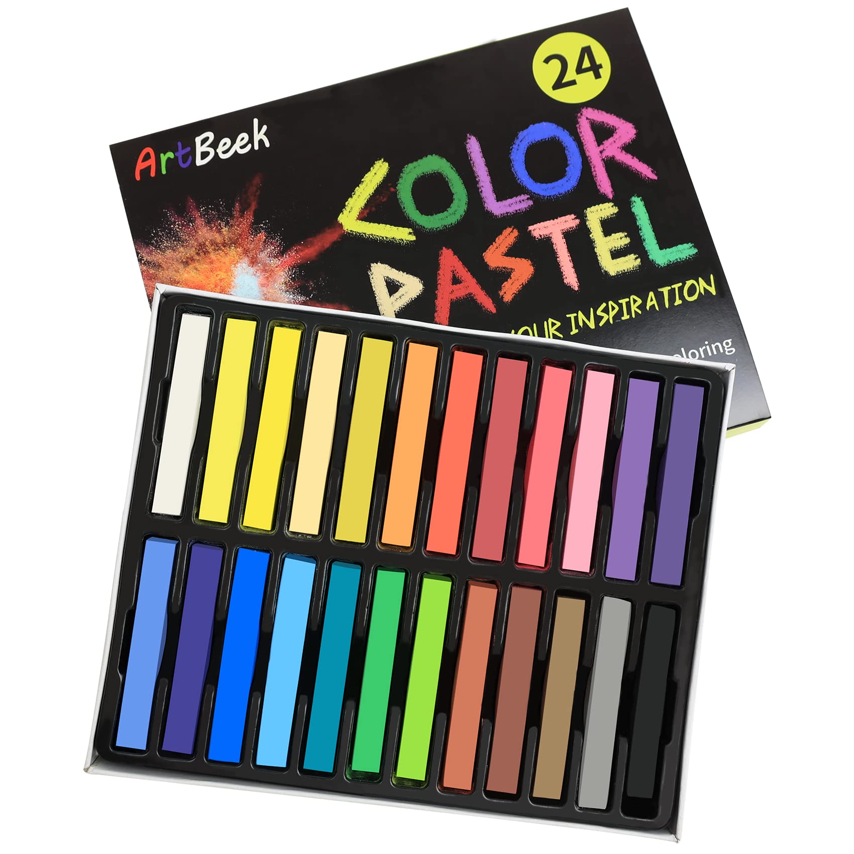 ArtBeek 24 Colors Non Toxic Long Soft Pastels for Professionals Hair Chalk Square Chalks Brilliant Assorted Hair Colors (24 Colors)