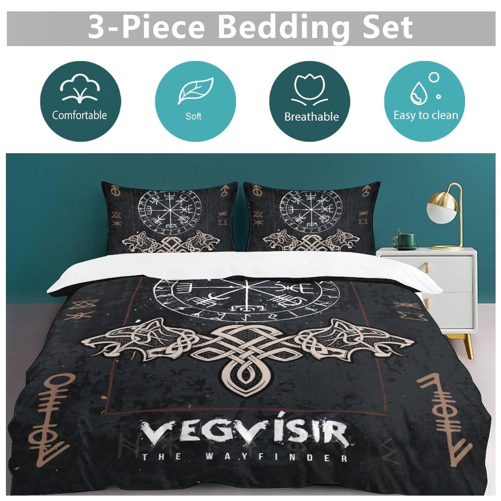LDZDGD Viking Duvet Cover Queen, Norse Totem Symbols Pattern Quilt Cover, Farmhouse Rustic Bedding Comforter Sets (Color : Valkyrie, Size : 229 x 229CM): 229 x 229CM Viking Compass
