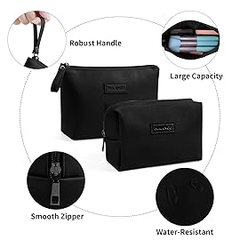 MAANGE Small Makeup Bag, 2 Style Cosmetic Bags for Women Pu Leather Travel Makeup Bag for Purse Zipper Makeup Pouch,Black