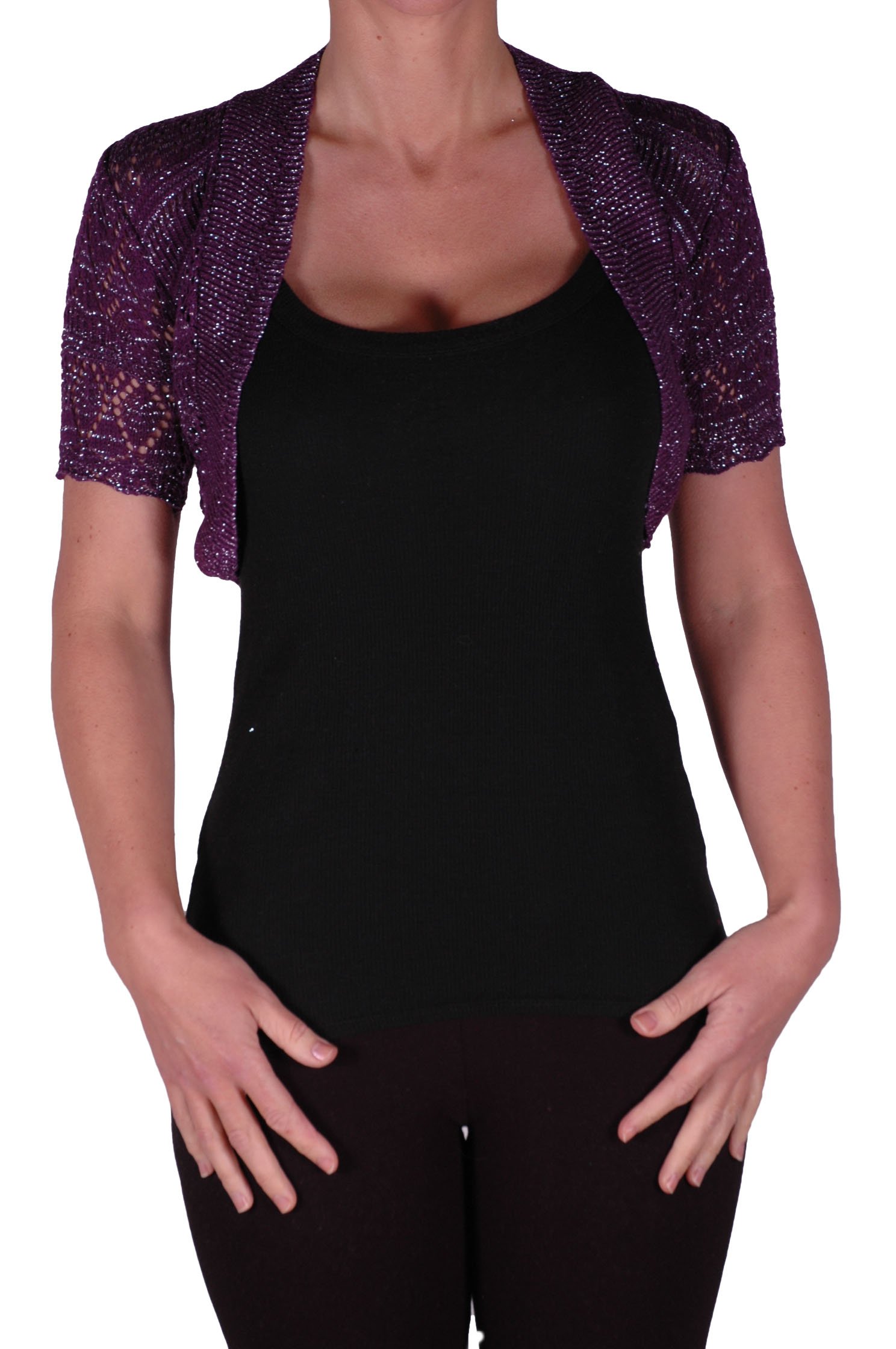 Eye Catch Women's Purple Eyecatchknitwear - Erin Lurex One Size Bolero Knit Shrug