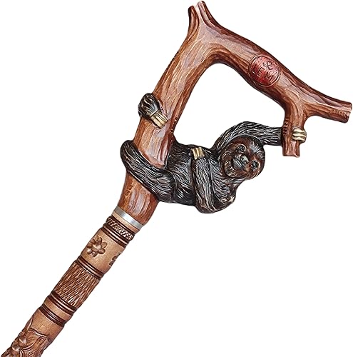 Bastón personalizado con perezoso mango tallado a mano y eje Senderismo palo de madera
