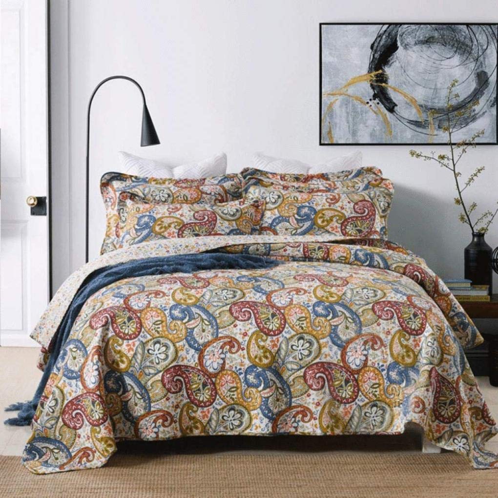 Sjdopulse B 230X250cm Cotton Quilted Edspread Printed Coverlet With 2 Pillowcases Air Conditioner Quilt All Season Edding Set Home Decor, J, 230X250cm+50X70cmx2