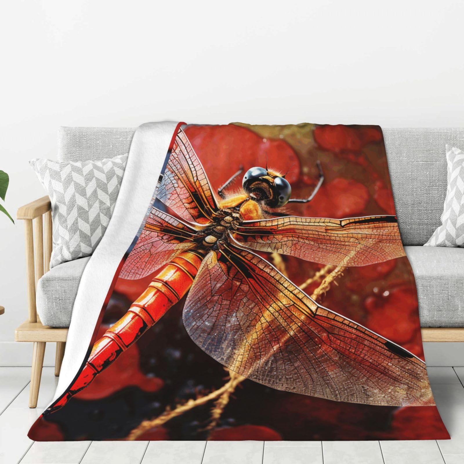 Red Dragonfly Throw Blanket Plush Flannel Fleece Blanket, Soft Lightweight Cozy Blankets 40"X30" for Bed Couch Sofa Travel