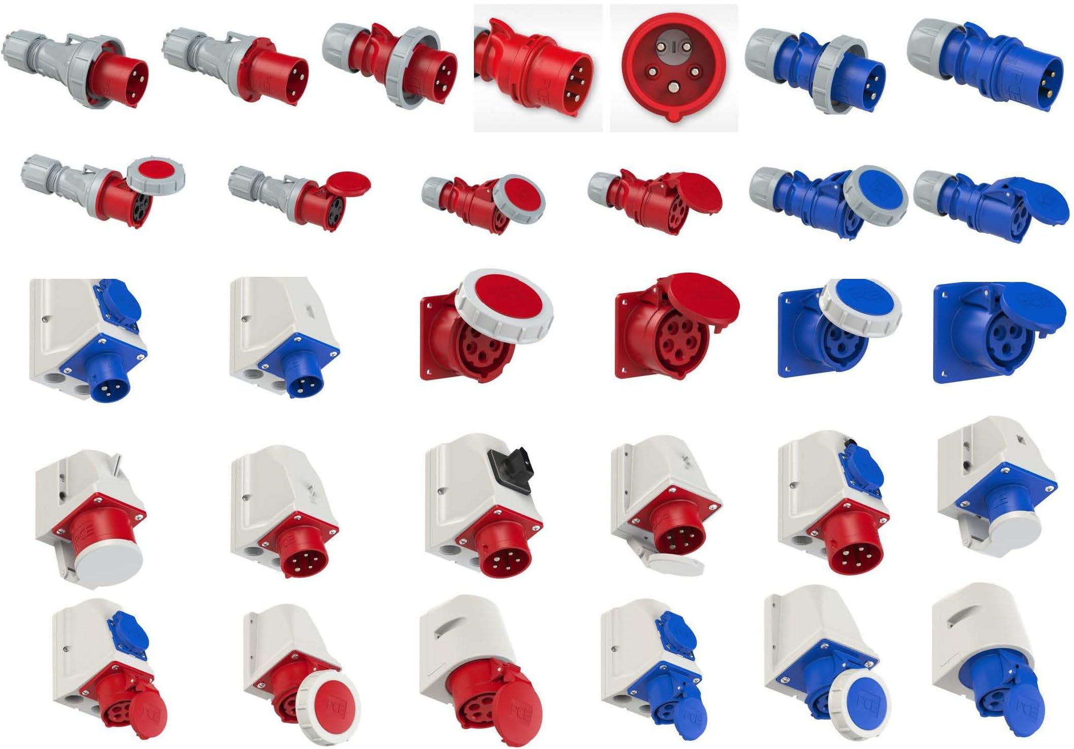 CEE Steckdose Stecker Kupplung Starkstrom Drehstrom Anbausteckdosen Wandstecker Phasenwender PCE CEE-Wandsteckdose 16A/32A/63A 6h IP44/IP67, TYP:CEE-Wandgerätestecker 16A 5p 6h IP44 mit Schalter