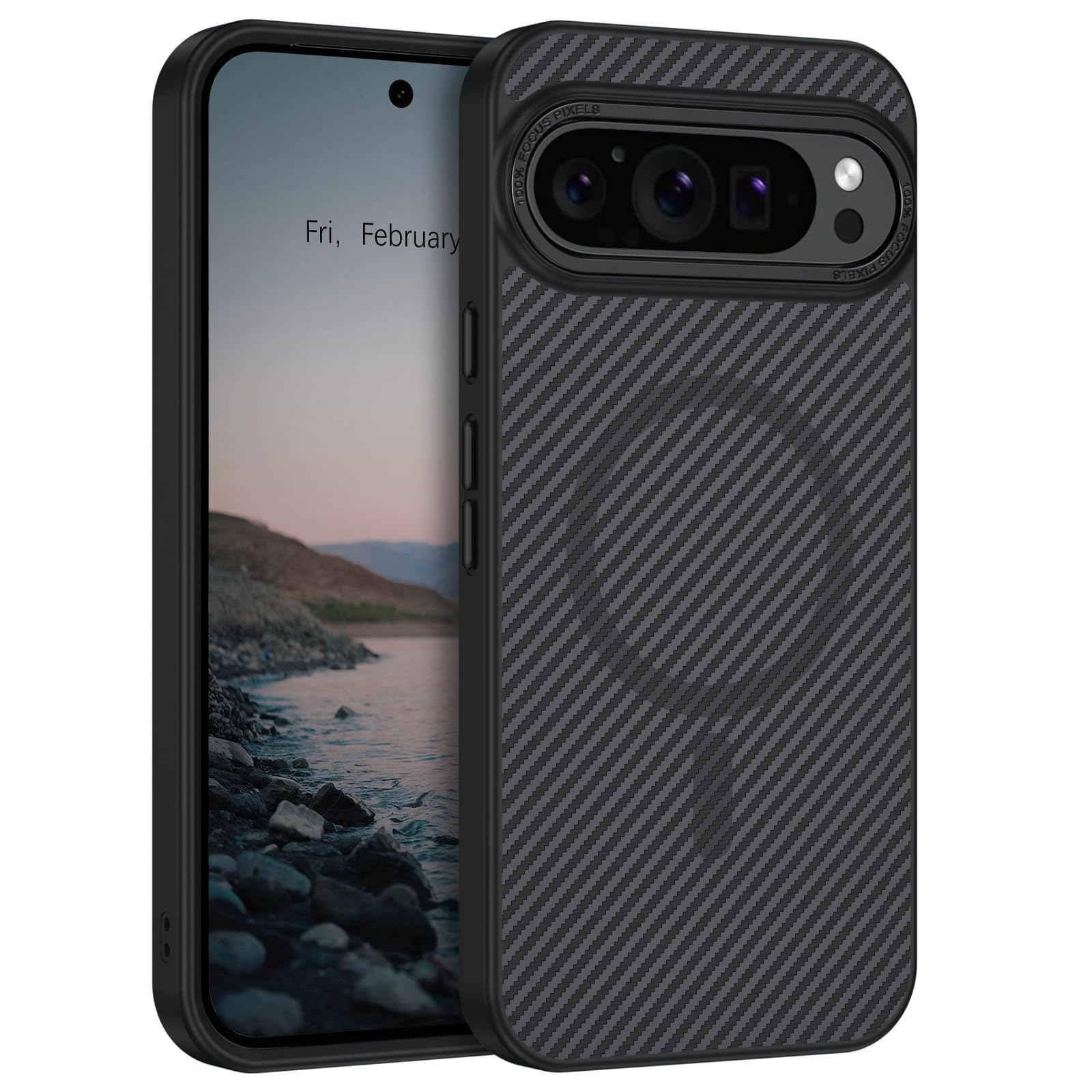 BENTOBEN Carbon Fiber for Google Pixel 9 XL Case - MagSafe Compatible Slim Thin Smooth Shockproof Case - Black, 6.8"