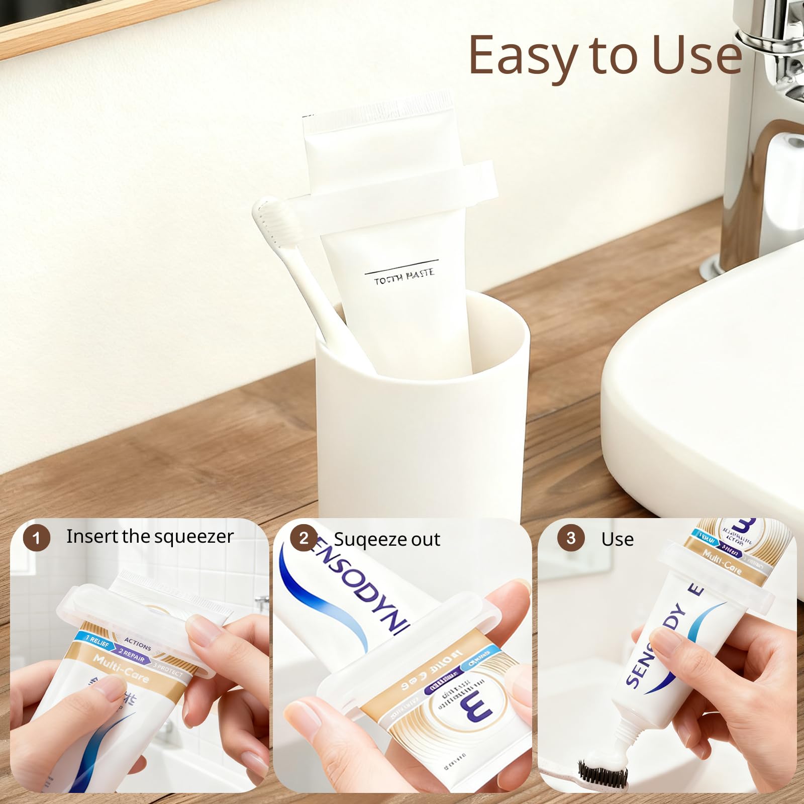 Paquete de 8 exprimidores de pasta de dientes, exprimidores de tubos de pasta de dientes de polipropileno, dispensador de pasta de dientes y herramienta exprimidora de tubos para baño