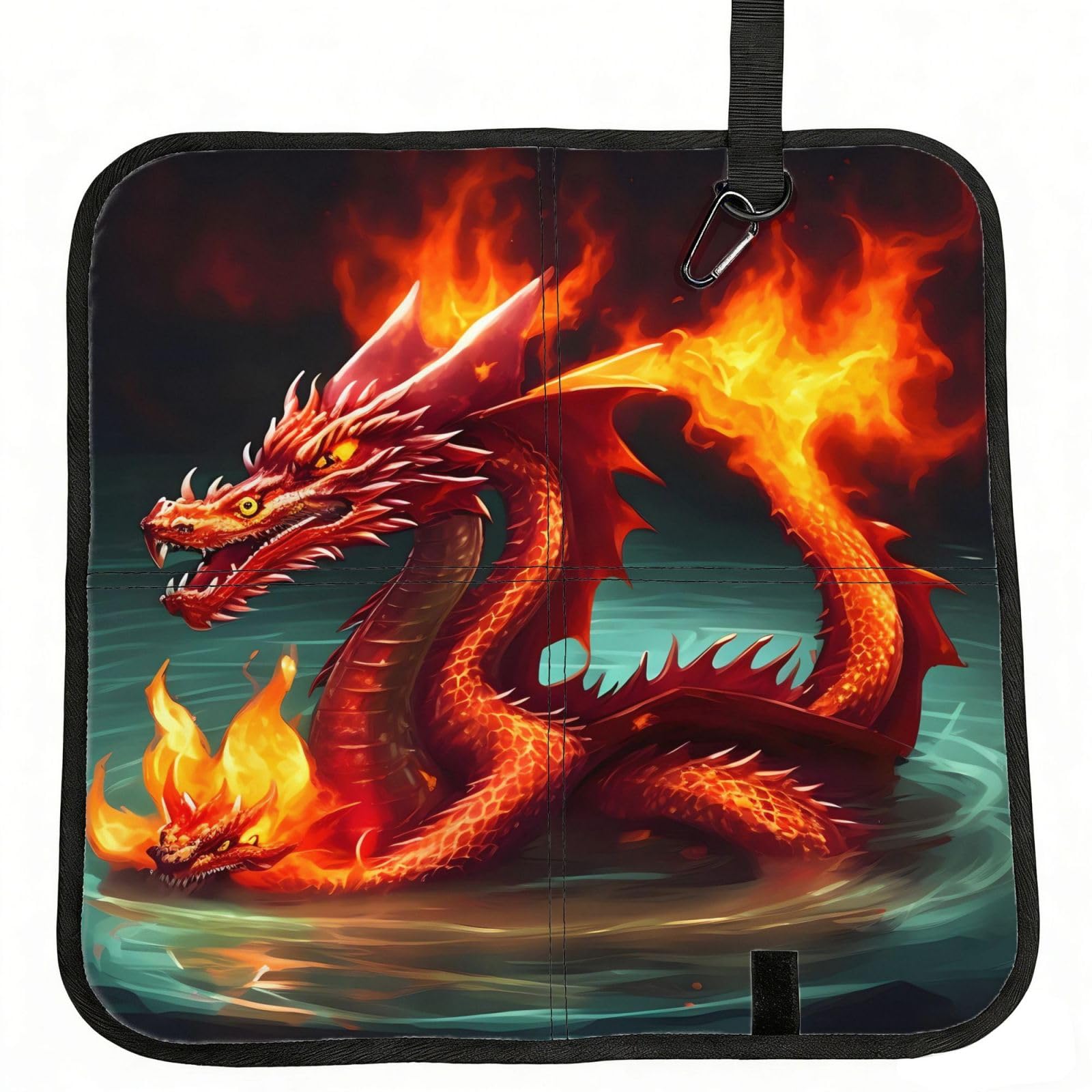 MROWYC Dragon King in Fire Printed Foldable Seat Cushion - Portable with Carabiner, for Stadium, Camping, Hiking