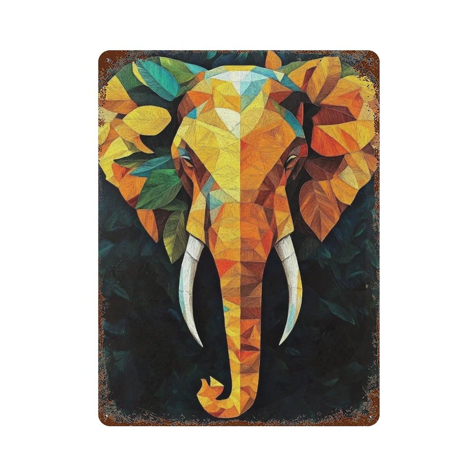 WIHYRTUI Layered Multitone Fragmented Foliage Elephant Layout 02 Wall Retro Iron Metal Tin Sign Vintage Art Poster Modern Home Cofffee Club Art Bar Shop Decor Style 40x30cm