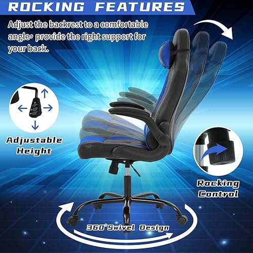 Miniatura 25 de Silla ergonómica para juegos de PC, silla de oficina para computadora, silla giratoria ajustable para videojuegos, silla de carreras con soporte