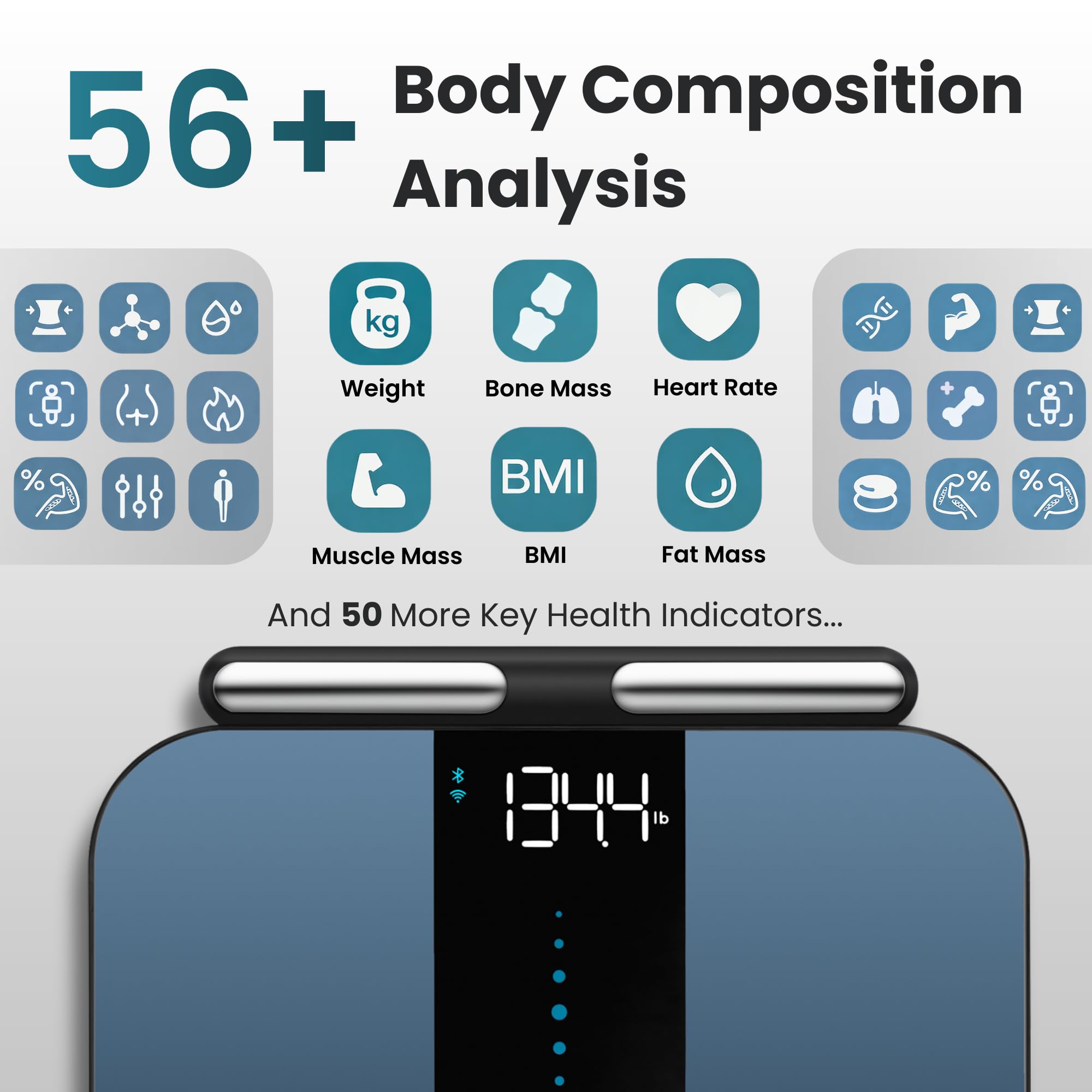 Herz P1 Smart Scale - Báscula de composición corporal de 8 electrodos con mango | IMC, grasa corporal, masa muscular, peso corporal BIA de doble frecuencia para seguimiento de precisión, seguimiento