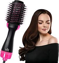 BRITSPEAR BR-5715 1000Watt, 110V Hair Dryer, and Volumizer Styler, Professional 2-in-1 Salon Negative Ion Ceramic Electric Blow Rotating Straightener and Curly Comb Brush-Black