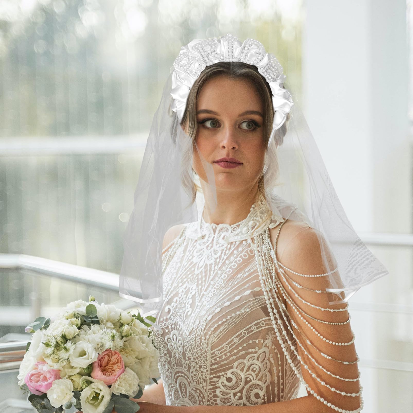 4 Stück Brautschleier Stirnband Hochzeit Dekoration trauzeugen trauzeugin Haarschmuck für Frauen Knotenstirnbänder für frauen Schleier-Stirnband-Netz