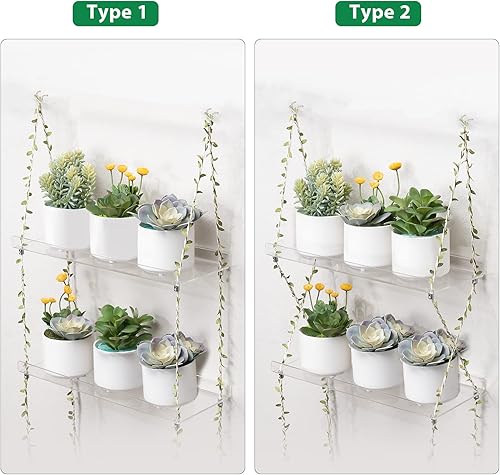 Miniatura 7 de Sumerflos Estantes acrílicos de 2 niveles para ventana de cocina, dormitorio, sala de estar, cajas dobles de flores de 16 pulgadas, estantes