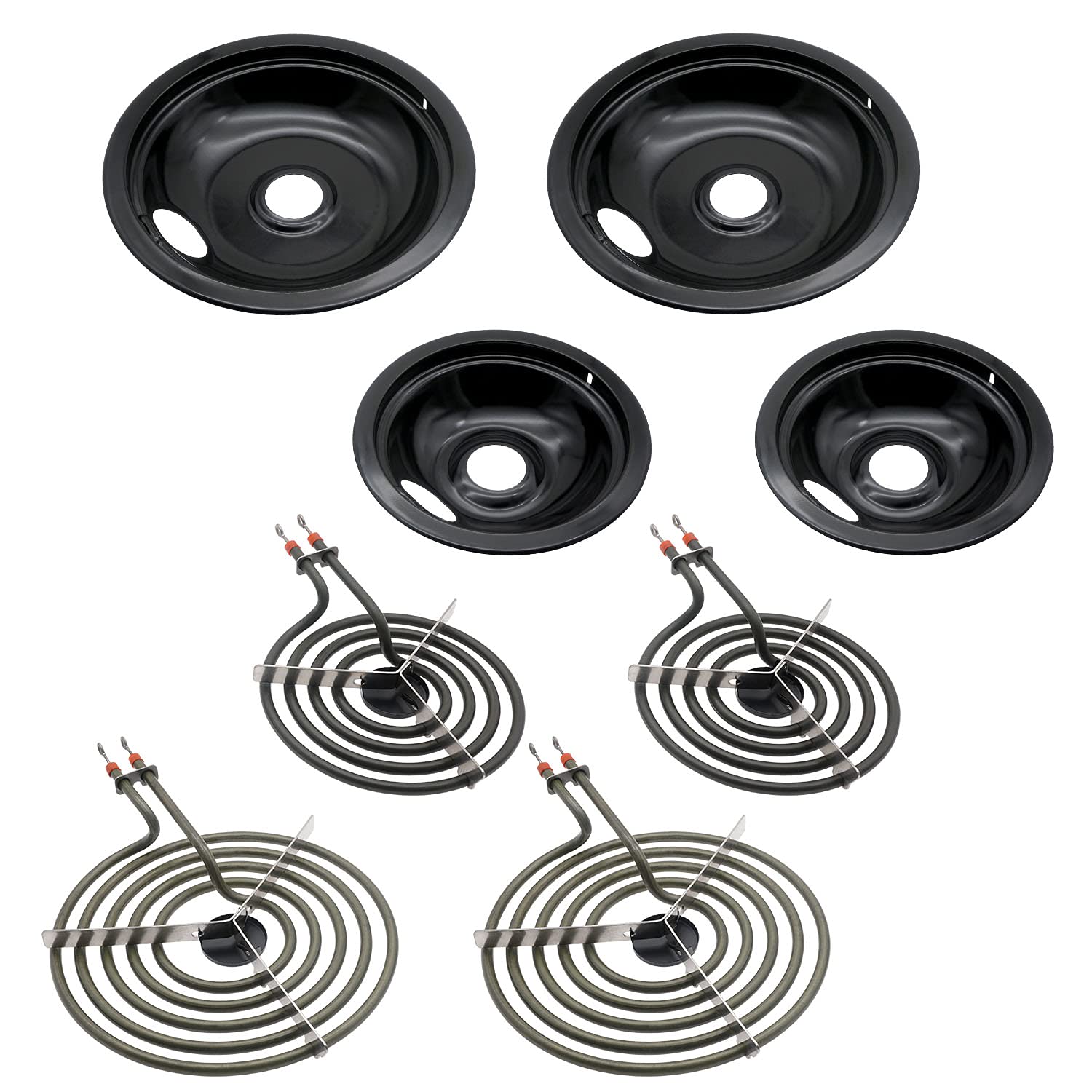 5304430149 5304430150 Porcelain Drip Pan Set and MP22YA Electric Range Burner Element Unit Set by SupHomie - Compatible with Frigi-daire Ken-more Range Stove Replaces 318067041 318067051