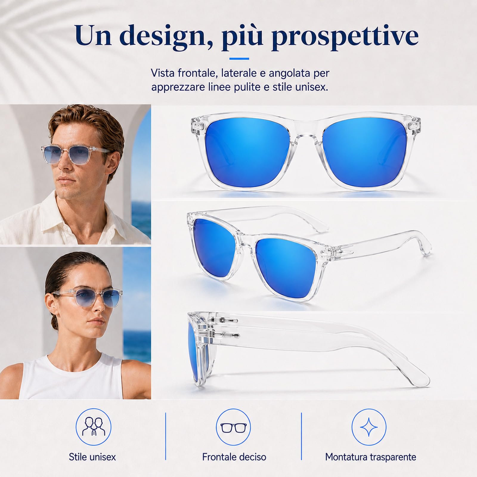 MarcoMoretti Occhiali da Sole UV400 Lenti Blu Unisex