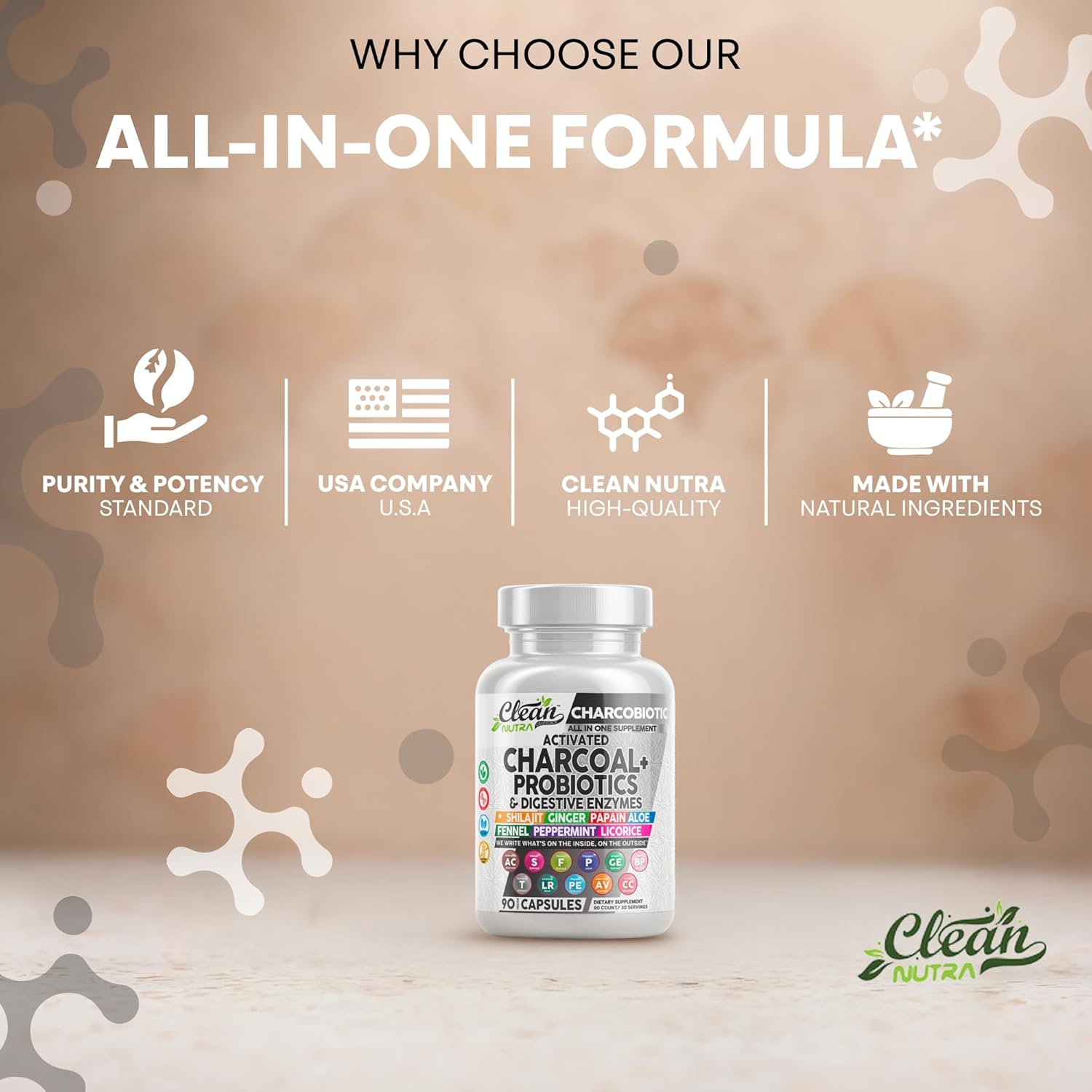 Clean Nutra Activated Charcoal Pills + Shilajit Probiotic Digestive Enzymes for Digestive Health Capsules with Peppermint Fennel Licorice Papain Ginger Turmeric Powder | Gut Health - Image 7