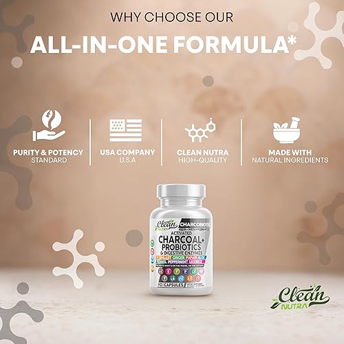 Miniatura 7 de Clean Nutra - Píldoras de carbón activado + enzimas digestivas probióticas Shilajit para la salud digestiva cápsulas con menta hinojo regaliz