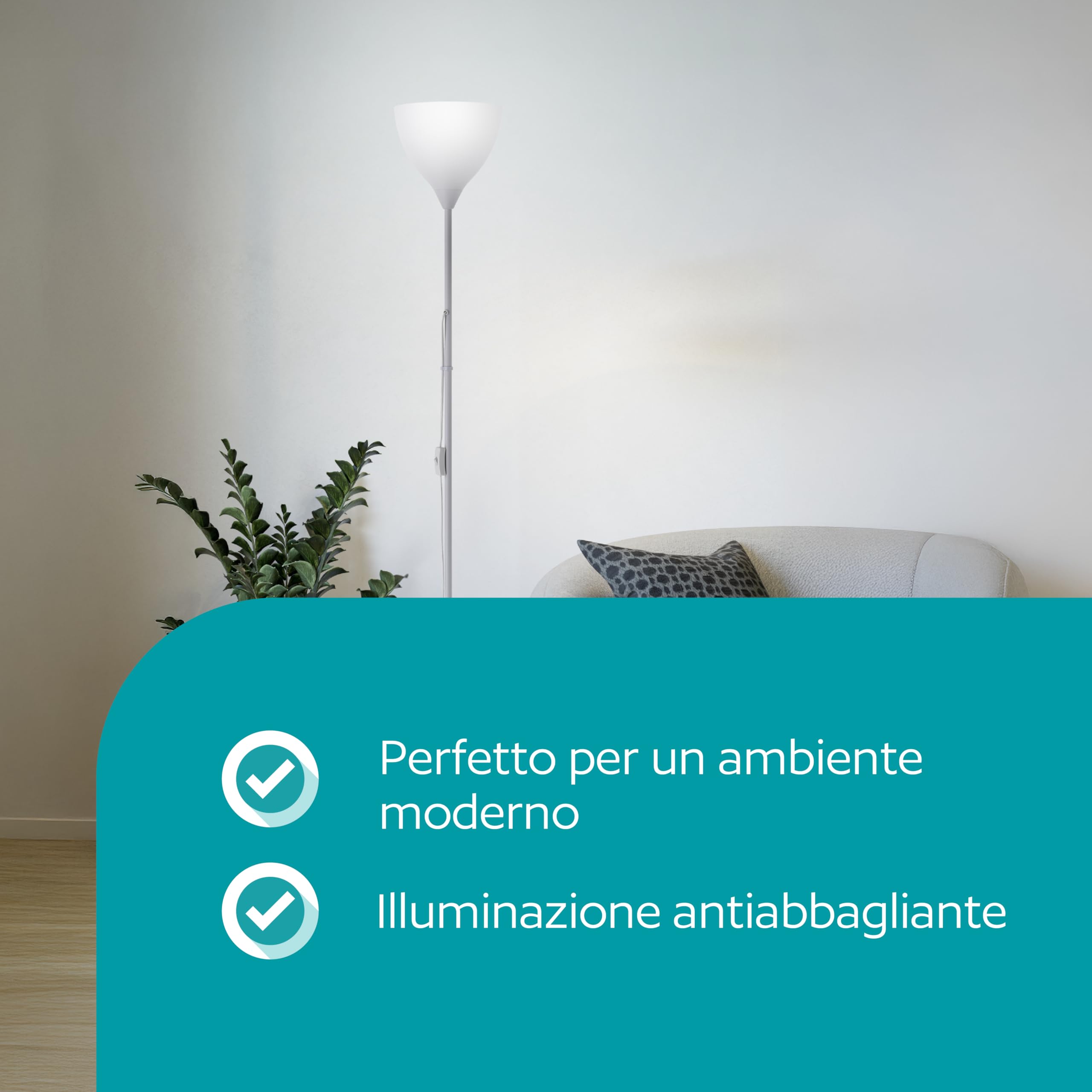 Eglo Vilastrosi-E - Lampada da terra per soggiorno, illuminazione indiretta, piantana in plastica e acciaio, colore argento, attacco E27