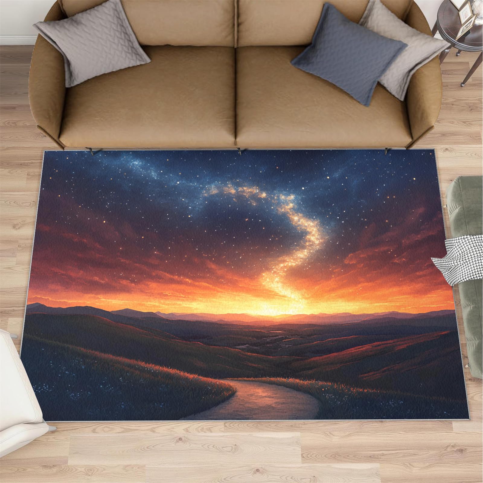 Tapis romantique pont en arche et vue nocturne, textile haut de gamme 120x170