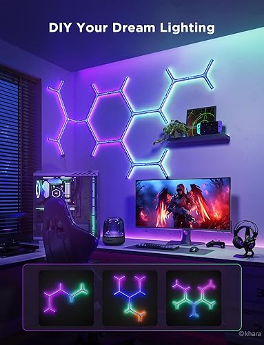 Vista 13 de Govee Glide Y RGBIC - Luces LED de pared, luces inteligentes para juegos Wi-Fi con sincronización de música, función de bricolaje y temporizador