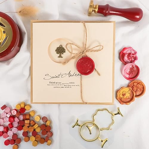 Miniatura 4 de Yelsky Kit de 400 sellos de cera con 2 moldes de metal en forma de flor redonda, alfombrilla de silicona para sello de 1 pulgada, cuentas para