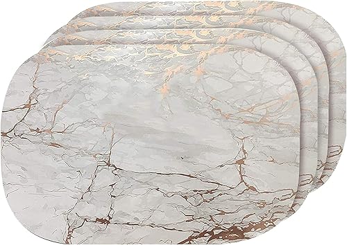 Dainty Home Juego de 4 manteles individuales ovalados de corcho con mármol rosa dorado, resistentes al calor, antideslizantes, fáciles de limpiar,