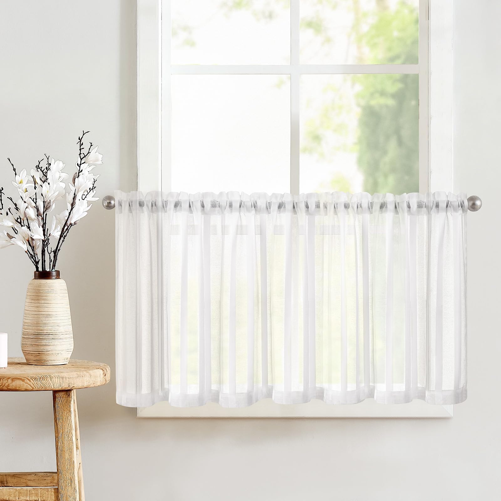 TOPICK Sheer Scheibengardinen mit Tunnelzug Transparent Bistrogadine Landhaus Streifen Voile Küchenvorhang Gestreift Küchengardinen Paarig für Badezimmer