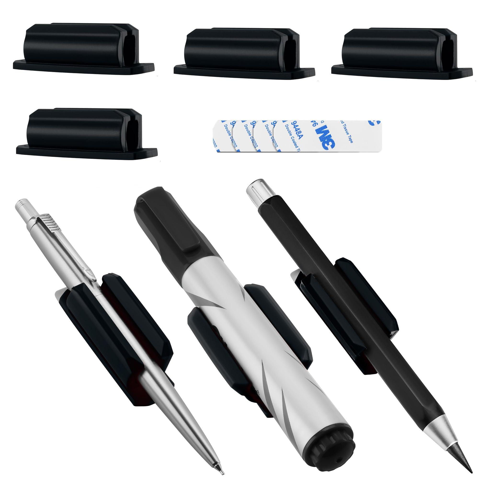 Lot De 4 Porte-Crayons De Bureau Avec Clip 3M – Support Stylo Silicone Solide & Polyvalent – Idéal Enseignants & Organisation