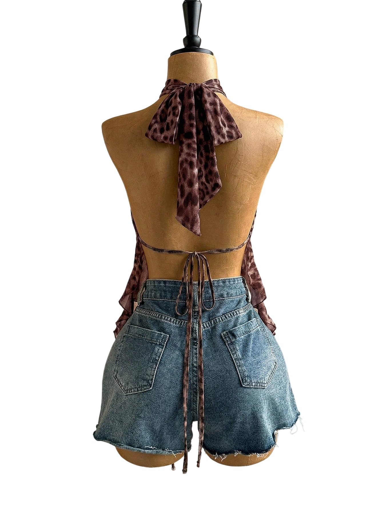 GORGLITTER Top estivo da donna Y2k con allacciatura al collo, motivo leopardato