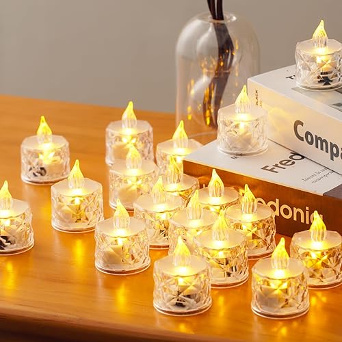 Miniatura 3 de Luces de vela de cristal sin llama, 12 paquetes de velas LED redondas pequeñas parpadeantes alimentadas por batería, adecuadas para bodas, mesas de