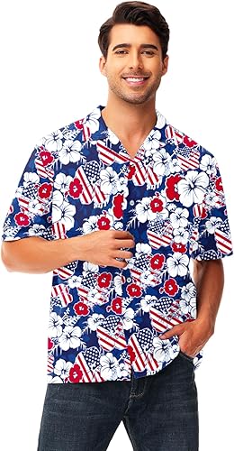 Vista 5 de AOBUTE Camisas para hombre del 4 de julio con la bandera americana, camisa hawaiana divertida LGBTQ