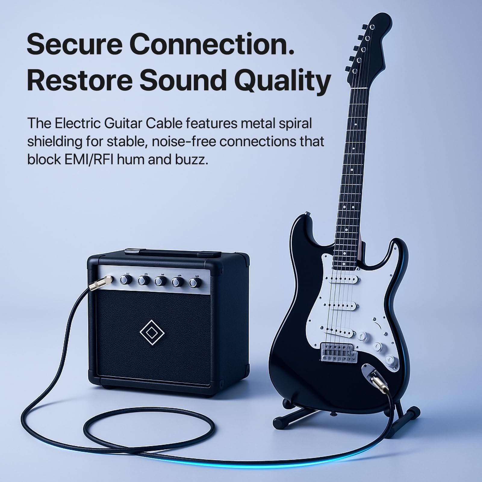 Gitarren-Patchkabel für Gitarreneffekt, geräuschloses Kabel, rechtwinklig, 0,6 cm TS auf 0,6 cm TS auf 0,6 cm TS schwarz-blaue Stoffummantelung