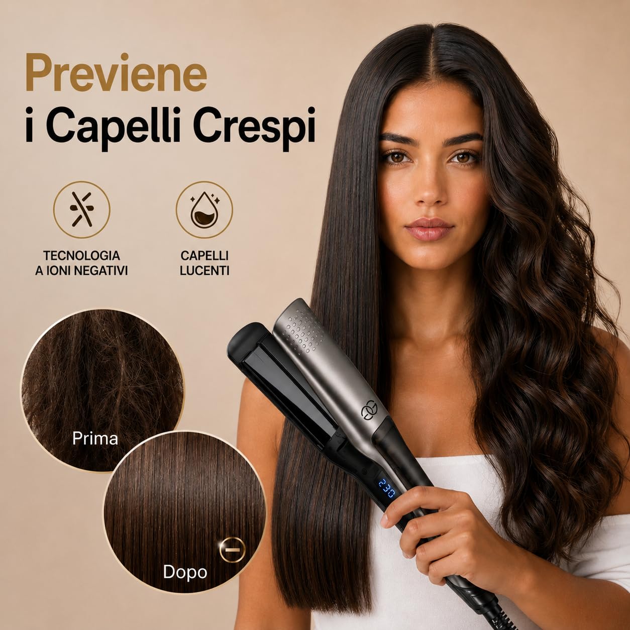 Piastra per Capelli a Vapore, Golden Goods Steampod Platinum Edition per capelli lisci e ricci, Piastra capelli Professionale 2 in 1 Steampod, Vapore potente, 10 temperature a 230 Gradi