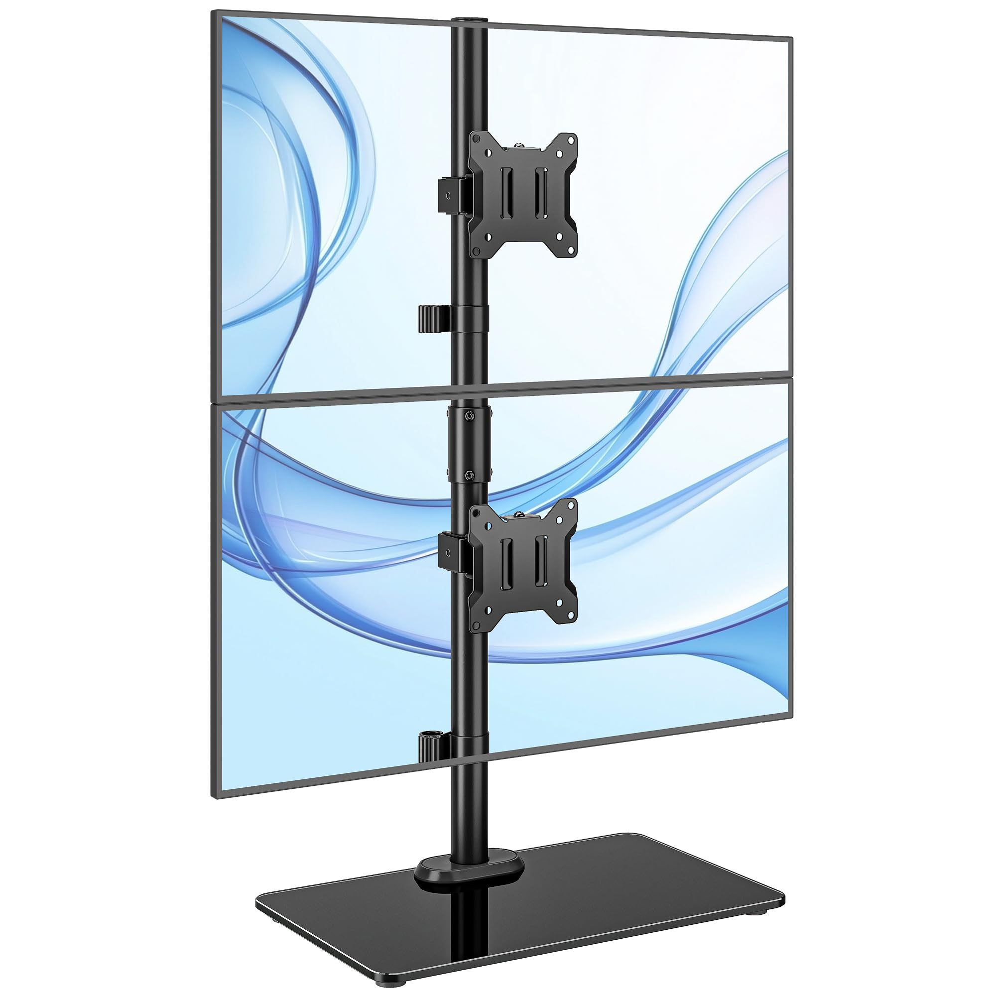 monTEK Supporto verticale Monitior 2 Monitiore con base in vetro per schermi da 17-32 pollici, portata massima 10 kg per braccio, supporto per monitor autoportante, completamente mobile e regolabile
