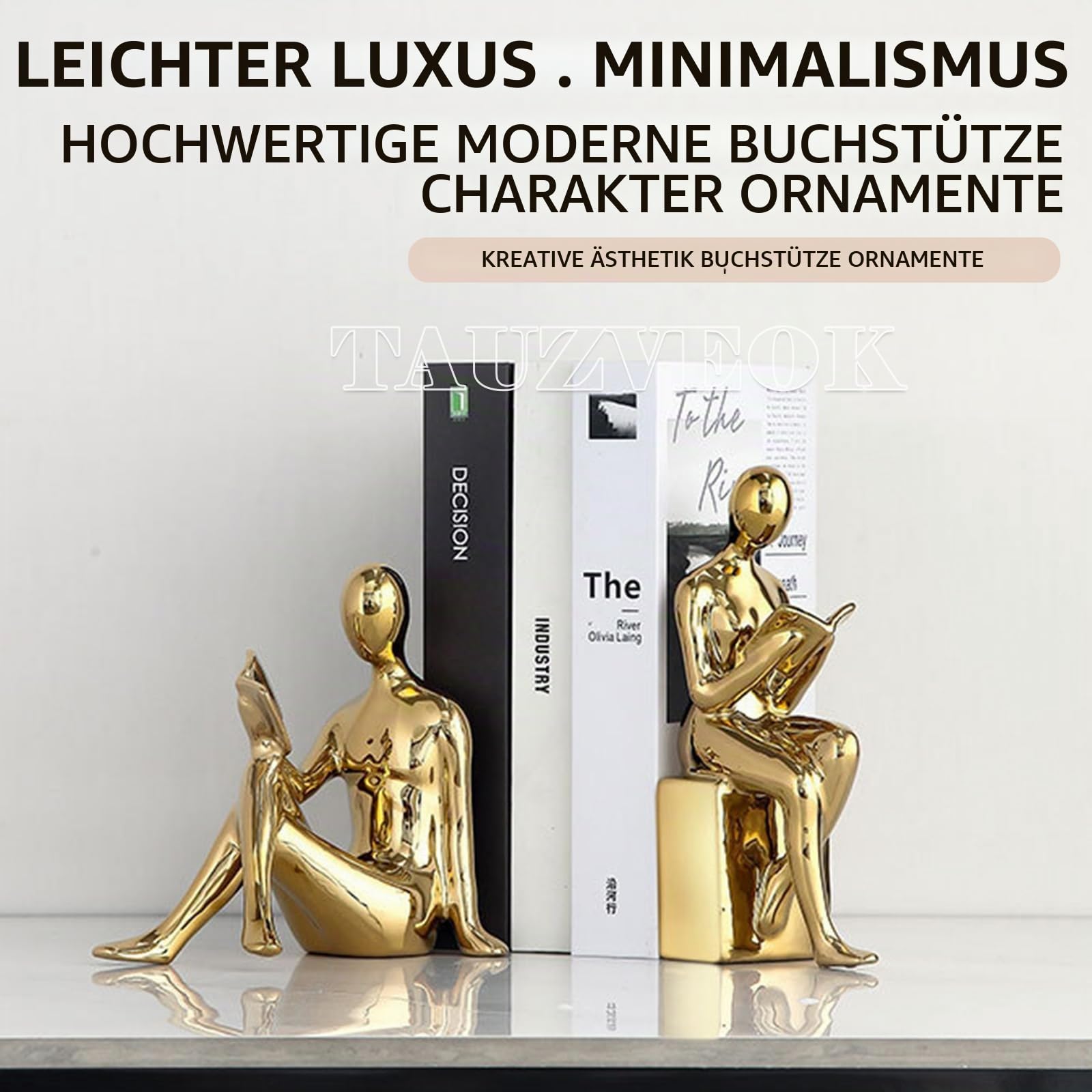 Denker Skulptur Lesen Deko Figuren Keramik Abstrakte Kunst Statue Für Bücherregal Deko Skulpturen, Deko Bücher, Büro Deko, Modern Dekofiguren,Silver a