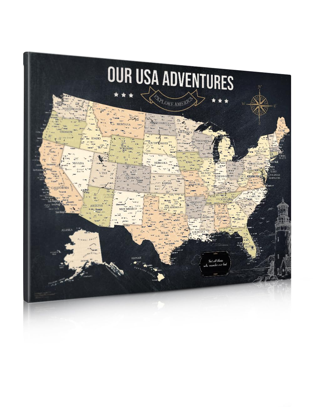 IPIC Vintage USA Maps for Wall, Map of the United States, Size 30x24 in