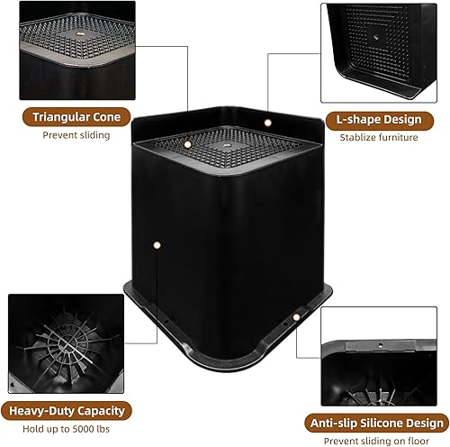Miniatura 3 de Paquete de 4 elevadores de cama resistentes de 6 pulgadas, elevadores de muebles, extensores de patas de mesa, elevadores para cama, silla,