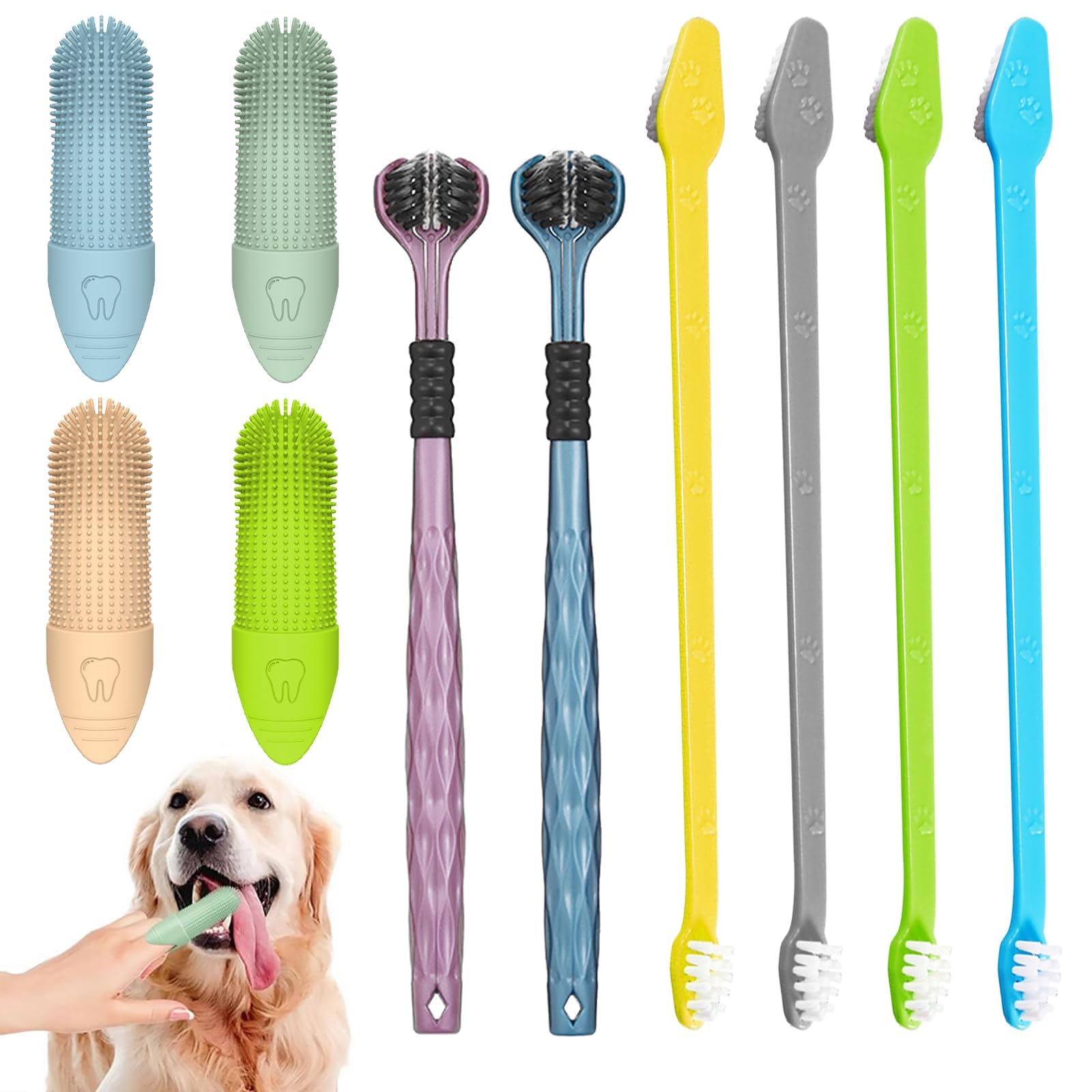 Soodyoow Cepillo Dientes Perro, Juego de Cepillos de Dientes para Perros,360º Cepillo de Dientes para Perros de Dedo, Para limpieza de dientes de mascotas de 360º, cuidado dental para gatos